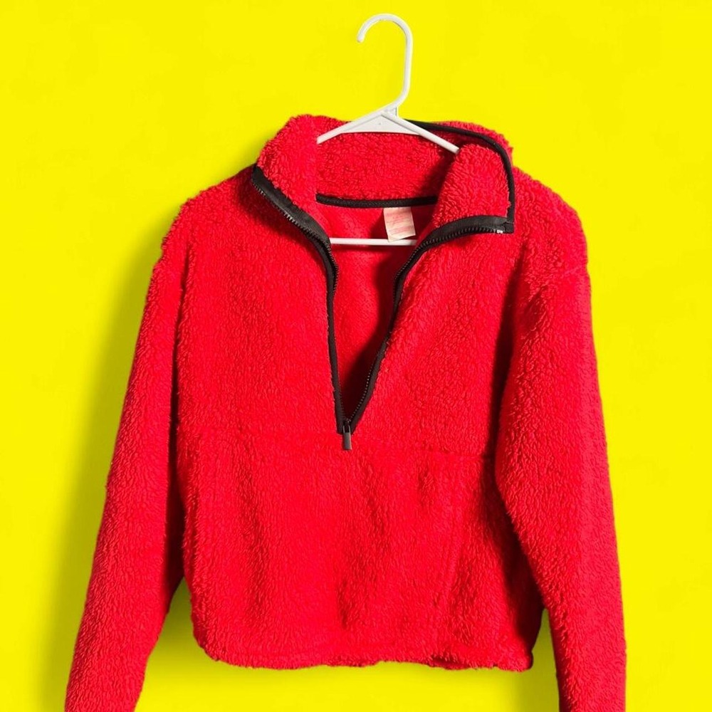 Red Fleece Half Zip Pullover Sweatshirt